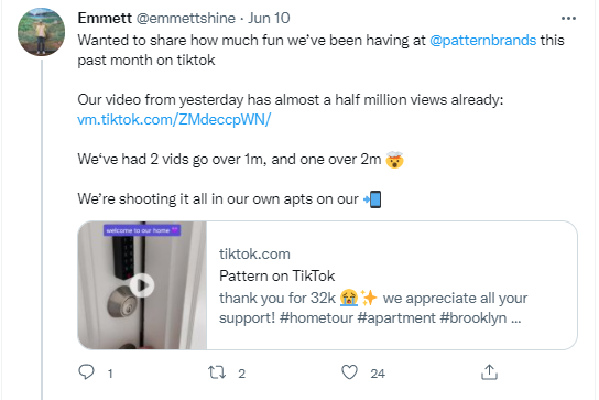 Screenshot of Pattern Brands Tweet