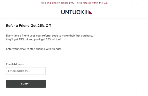 untuckit fashion referral program examples shopify referralcandy
