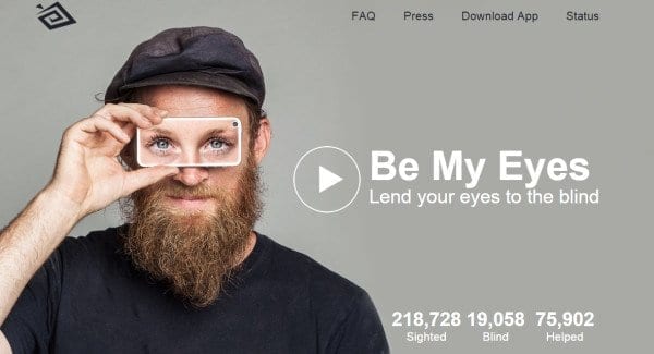 Be My Eyes app homepage