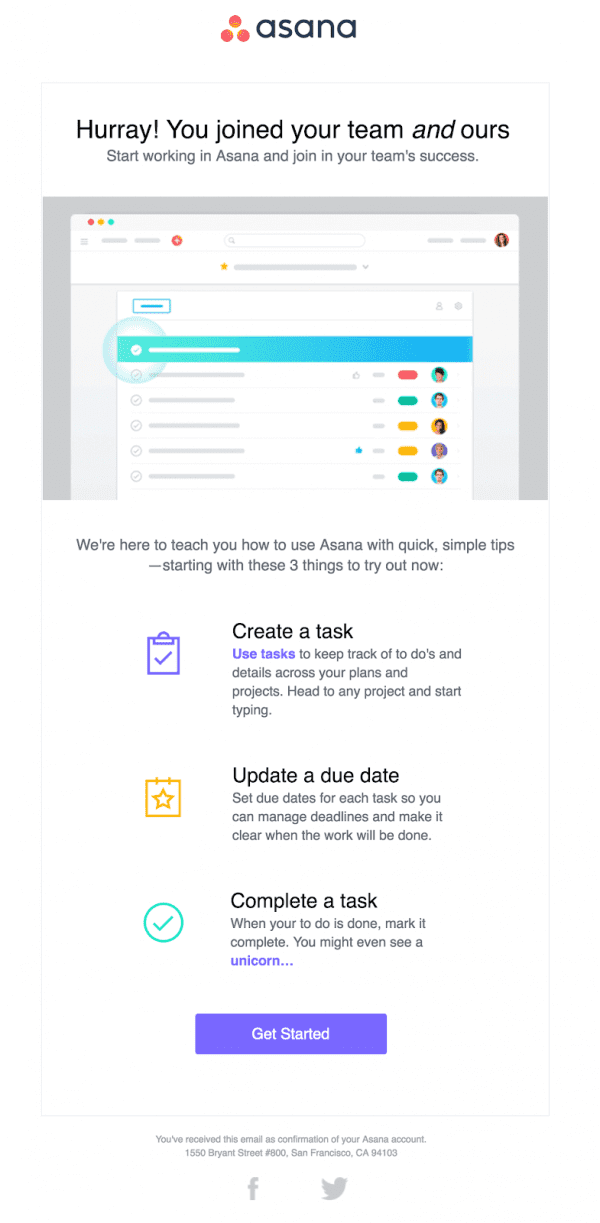 how to write welcome email examples ecommerce - asana welcome email efficient direct effective project