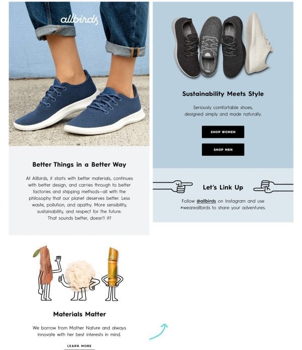 how to write welcome email examples ecommerce - allbirds welcome email understand audience direct tone