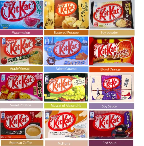 kitkat flavours - kit kat flavours in japan include watermelon, apple vinegar, espresso and muscat of alexandria