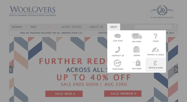 Woolovers Referral program on homepage 2