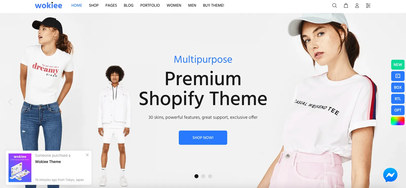 WOKIEE Shopify theme landing page