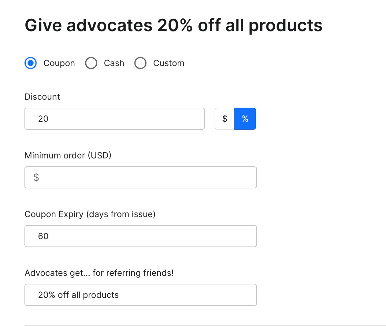 Coupon code inside of ReferralCandy