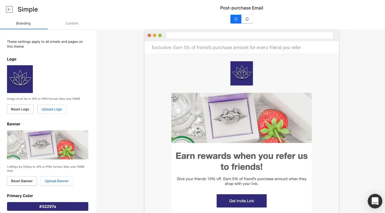 Referral post purchase email