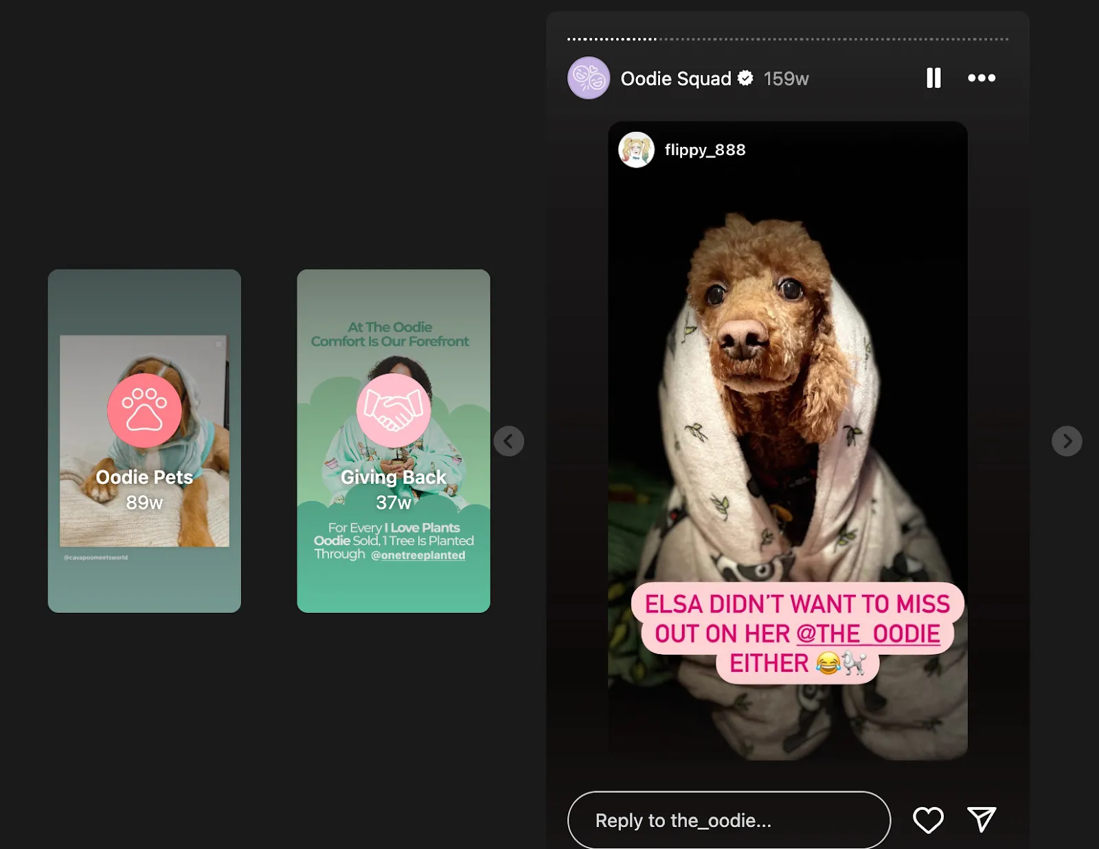 Oodie Instagram story example