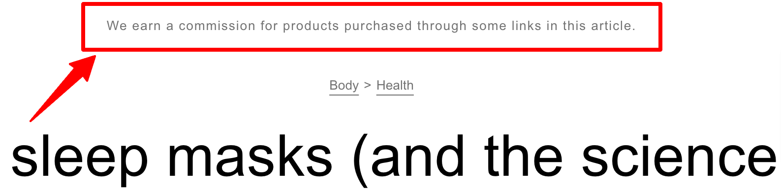 Affiliate disclosure example from Cosmopolitan