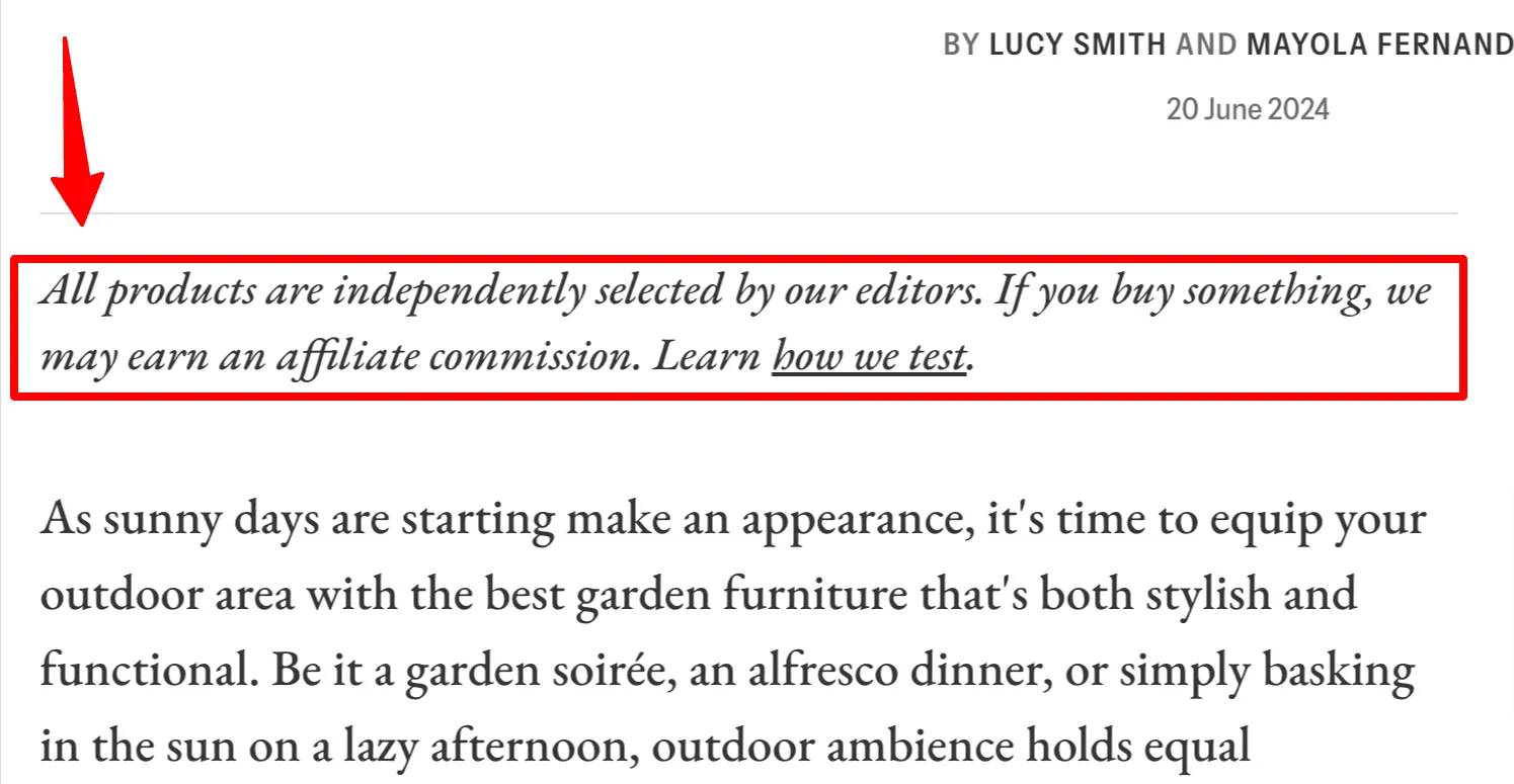 Affiliate disclosure example GLAMOUR
