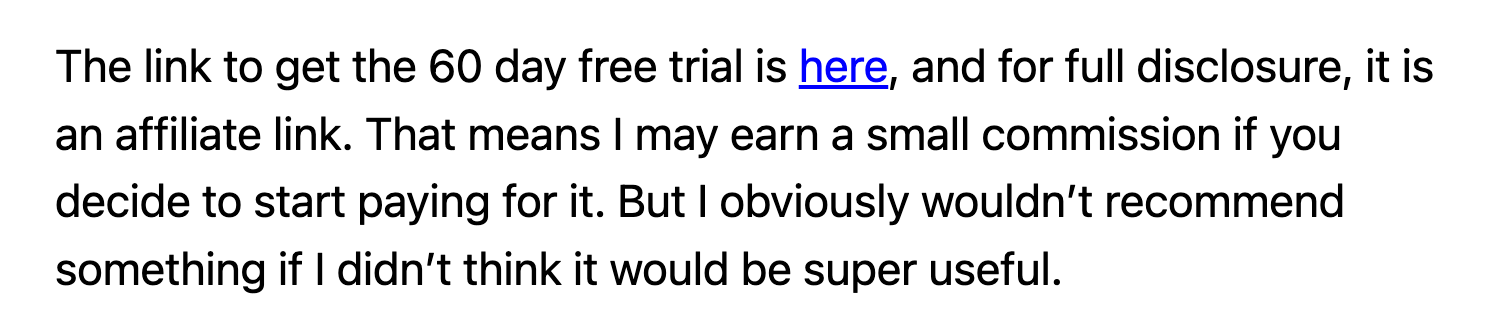 Newsletter disclosure example from Digital PR Tips