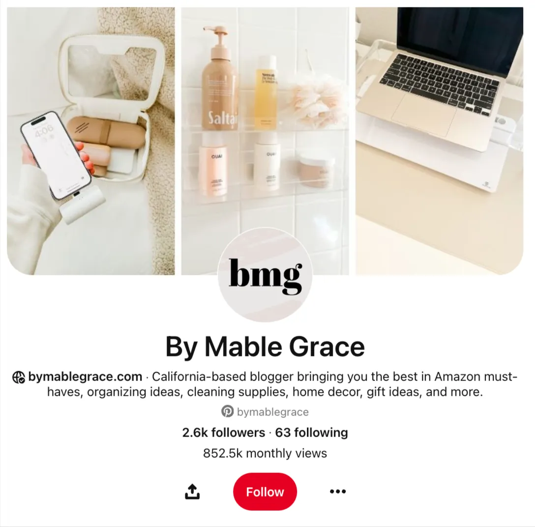 Pinterest affiliate marketing profile example
