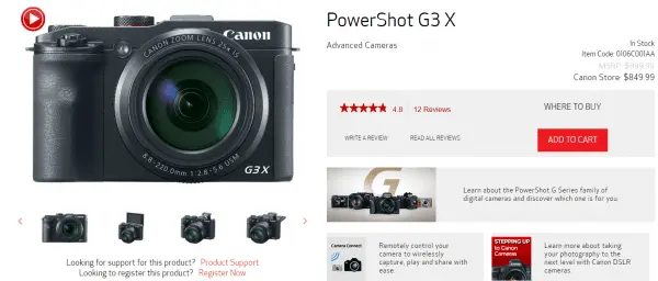 Canon product page