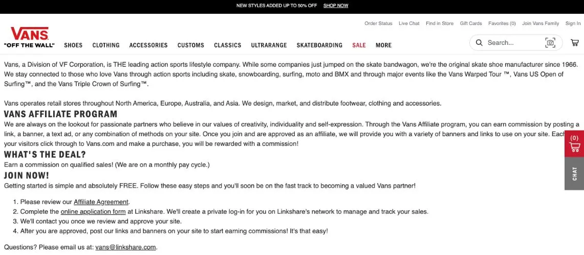 Vans affiliate program