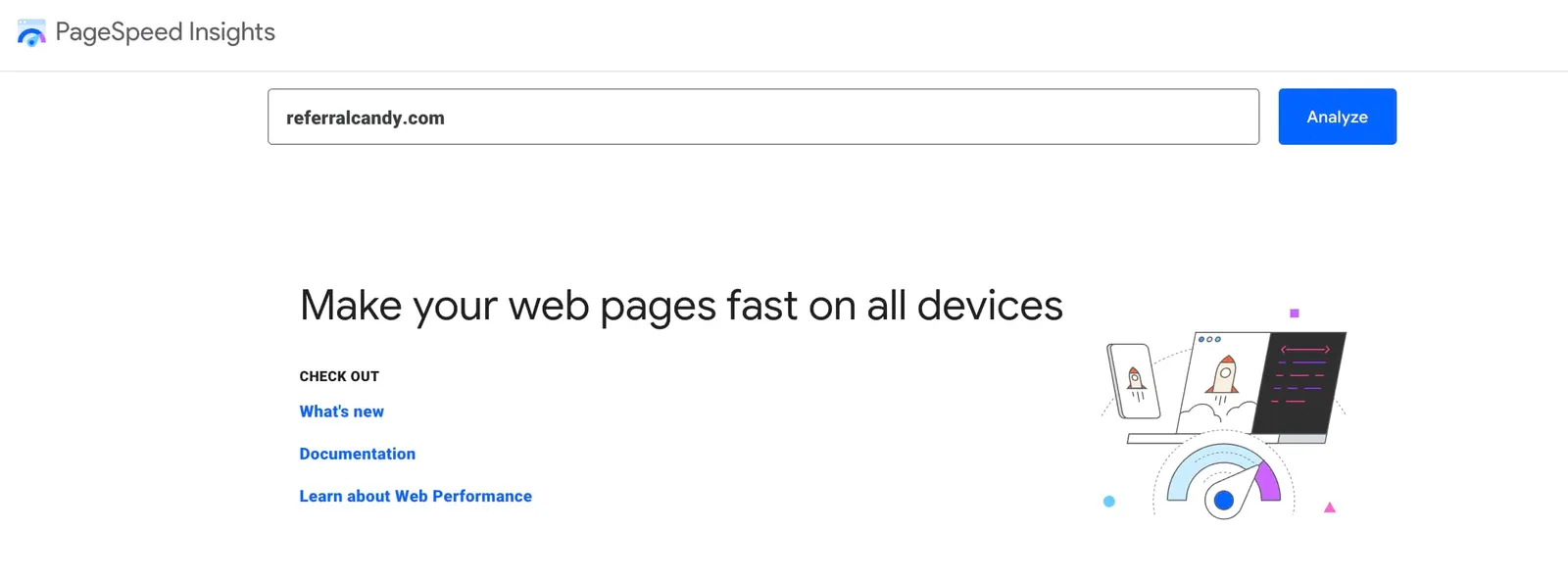 Google PageSpeed Insights home page