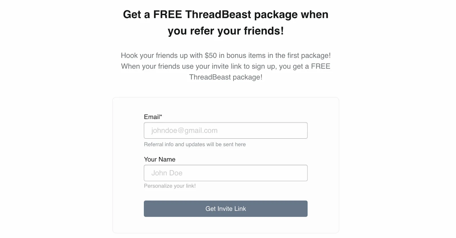 A screenshot of Threadbeast referral page