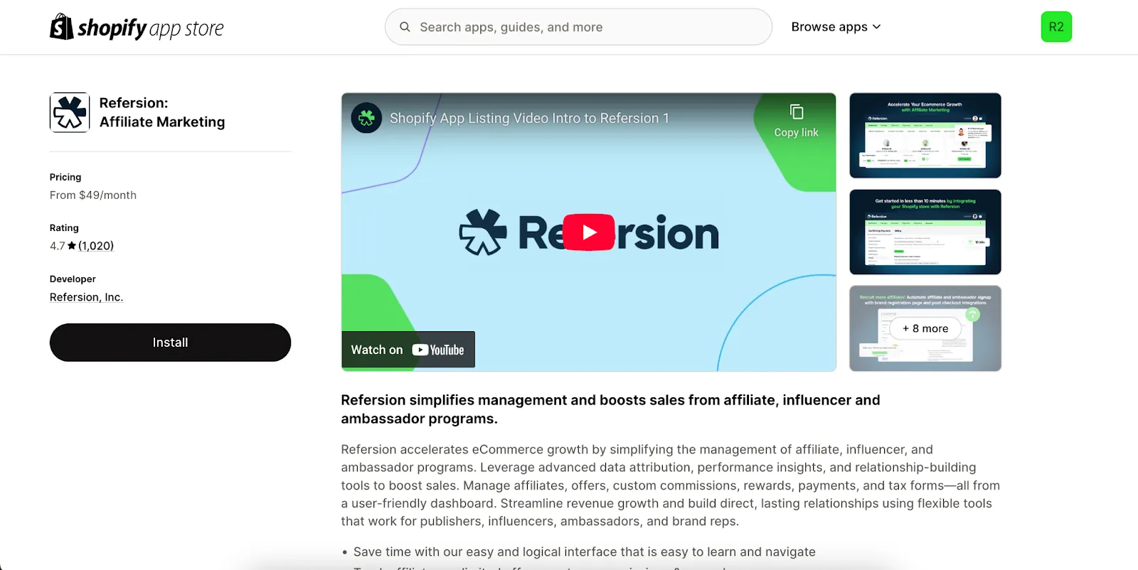Refersion Shopify referral page