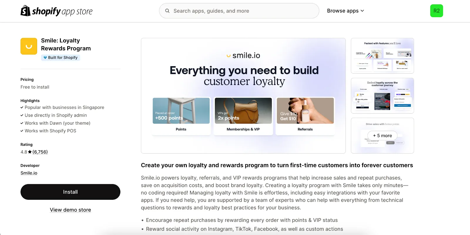 Smile.io Shopify referral page