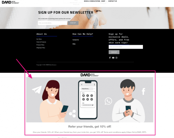 launch-referral-program-add-ctas-to-marketing-assets--dmd-skin-sciences-under-store