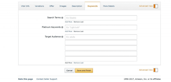 rank higher on amazon search - amazon edit product info backend search term keywords