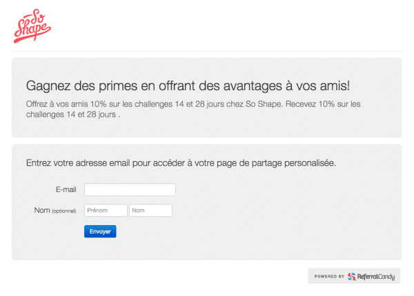So Shape referral program ReferralCandy French