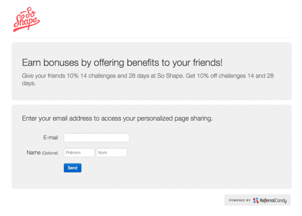 So Shape referral program ReferralCandy English translation