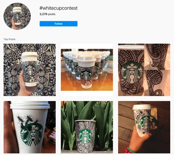 instagram feed of the starbucks #whitecupcontest challenge