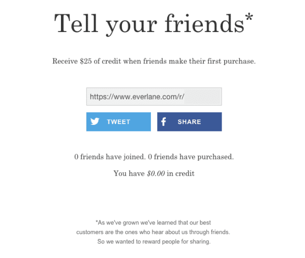 Everlane Referal Program Page