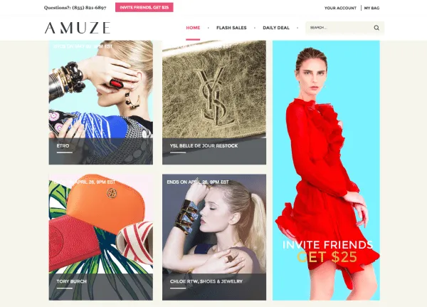 Amuze homepage referral program CTA