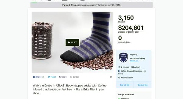 Ministry of Supply's Kickstarter campaign for their ATLAS sock