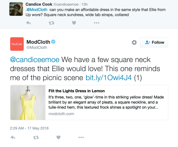 modcloth twitter interaction