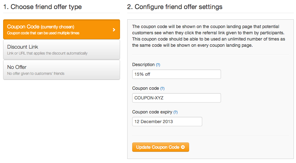 Friend offer - Coupon Code