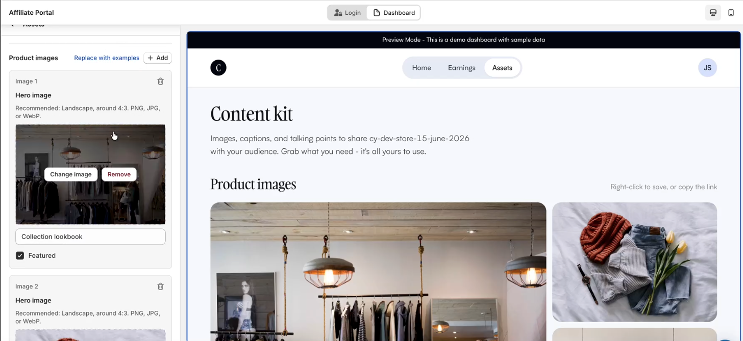 Assets page in the ReferralCandy Affiliate Portal listing downloadable marketing assets for affiliates