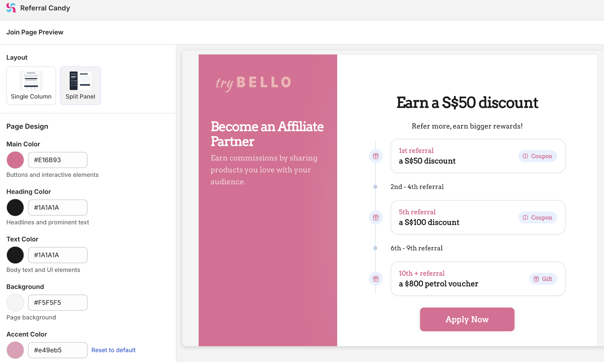 Join Page shown in the new split panel layout with the signup form beside a brand image